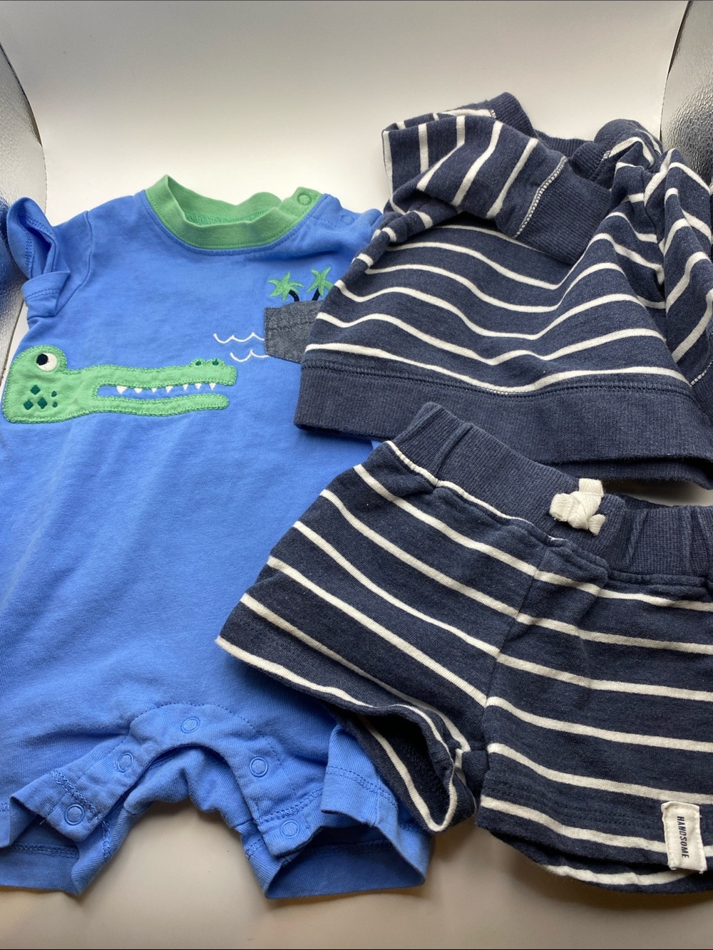 Blue Crocodile Romper & Navy Stripe Set - Kids Shirts & Tops